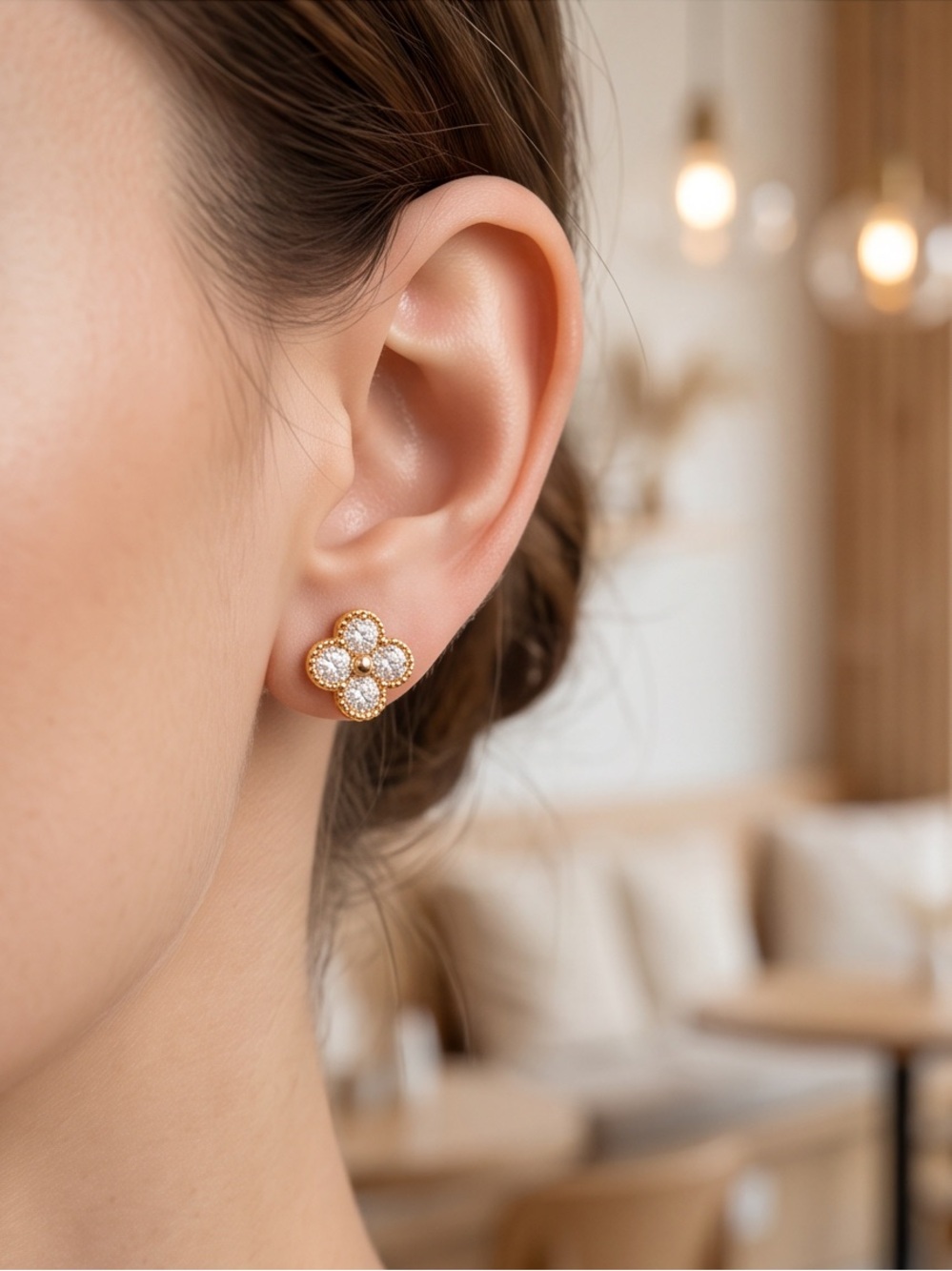 Gold Crystal  Stud Earrings - Sparkling Gold Tone tarnish free 18 k gold plated